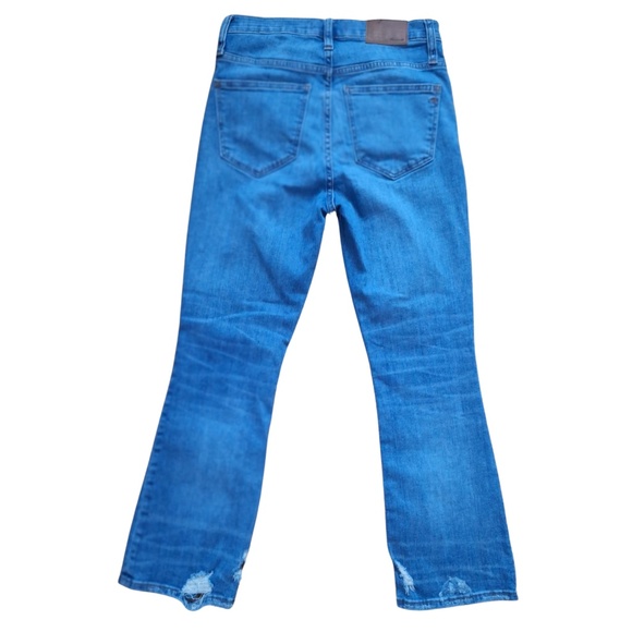 High Rise Madewell Cali Demi-Boot Jeans Sz 25 Button Fly Distressed Crop Flare - Picture 4 of 13